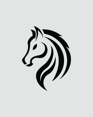 Elegant horse head logo design in black and white