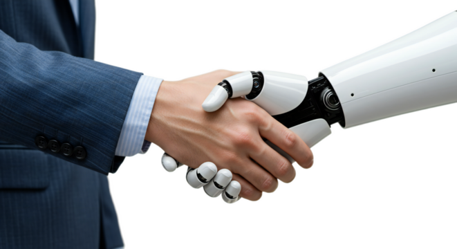 Photorealistic handshake, both hands paused, pinstriped sleeve. Isolated on transparent background, png