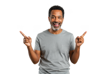 Man pointing in two directions isolated on transparent background