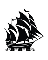 Silhouette of a sailing ship with full sails