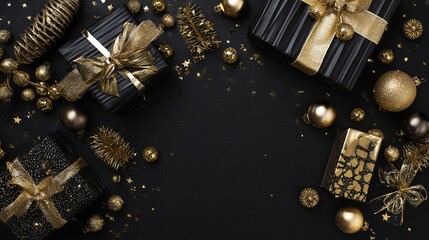 Luxurious Black and Gold Christmas Tree Background: Exuding Elegant Festive Atmosphere, Perfect for Holiday Cards, Festive Decorations, Social Media Posts, and High-End Christmas-Themed Design Project