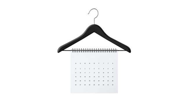 a calendar hang with black hanger isolated on white background