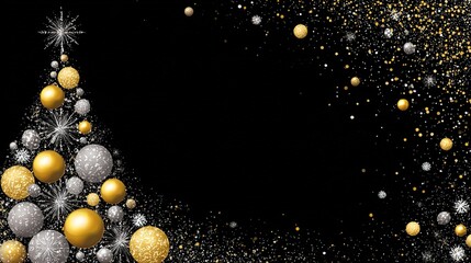 Luxurious Black and Gold Christmas Tree Background: Exuding Elegant Festive Atmosphere, Perfect for Holiday Cards, Festive Decorations, Social Media Posts, and High-End Christmas-Themed Design Project