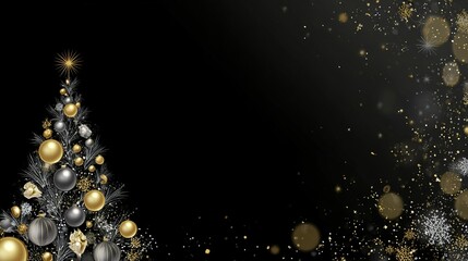Luxurious Black and Gold Christmas Tree Background: Exuding Elegant Festive Atmosphere, Perfect for Holiday Cards, Festive Decorations, Social Media Posts, and High-End Christmas-Themed Design Project