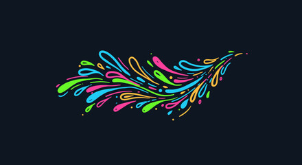 Fototapeta premium A vibrant, abstract splash of colorful liquid drops creates a dynamic and energetic visual against a dark background, symbolizing creativity.