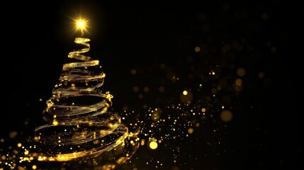 Luxurious Black and Gold Christmas Tree Background: Exuding Elegant Festive Atmosphere, Perfect for Holiday Cards, Festive Decorations, Social Media Posts, and High-End Christmas-Themed Design Project