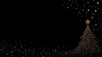Luxurious Black and Gold Christmas Tree Background: Exuding Elegant Festive Atmosphere, Perfect for Holiday Cards, Festive Decorations, Social Media Posts, and High-End Christmas-Themed Design Project