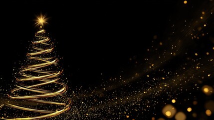 Luxurious Black and Gold Christmas Tree Background: Exuding Elegant Festive Atmosphere, Perfect for Holiday Cards, Festive Decorations, Social Media Posts, and High-End Christmas-Themed Design Project