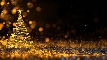 Luxurious Black and Gold Christmas Tree Background: Exuding Elegant Festive Atmosphere, Perfect for Holiday Cards, Festive Decorations, Social Media Posts, and High-End Christmas-Themed Design Project