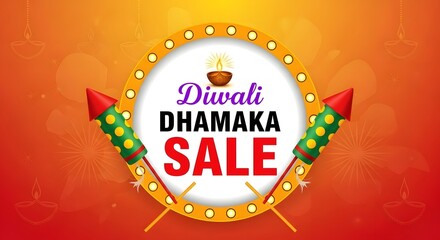Diwali dhamaka sale banner with fireworks and festive lights, celebrating the indian festival of lights with a special offer and vibrant design