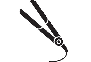 Sleek black hair straightener with cord on white background