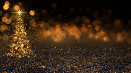 Luxurious Black and Gold Christmas Tree Background: Exuding Elegant Festive Atmosphere, Perfect for Holiday Cards, Festive Decorations, Social Media Posts, and High-End Christmas-Themed Design Project