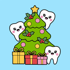 Cute Christmas Tree with Happy Teeth Illustration