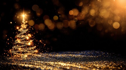 Luxurious Black and Gold Christmas Tree Background: Exuding Elegant Festive Atmosphere, Perfect for Holiday Cards, Festive Decorations, Social Media Posts, and High-End Christmas-Themed Design Project