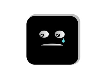 Sad black square character with tear drop emoji face
