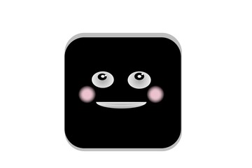 Cute black square character face with pink cheeks and smile