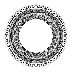 Greek round floral meander, key meander. Black seamless classic greek ornament.  Endless European pattern border. Border Ancient Greece, Roman Empire. For textile, engraving, embroidery, porcelain