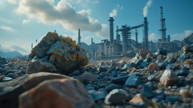 Rare earth minerals are important as raw materials or components in the production of electronic components. Rare earth factories and industry. 4k video