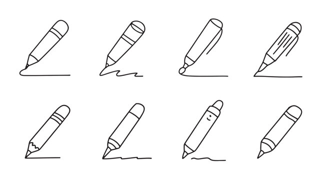 Collection of diverse marker pens creating simple lines and strokes