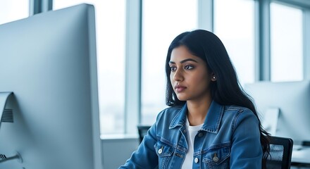 Woman working at her computer desk