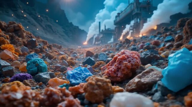 Rare earth minerals are important as raw materials or components in the production of electronic components. Rare earth factories and industry. 4k video