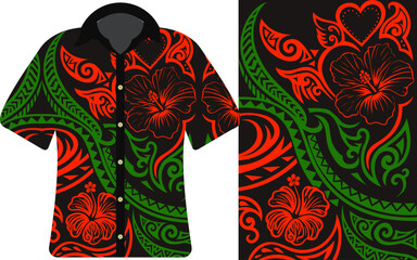 Hawaii Tribal shirt template, Red Tribal Shirt template with Polynesian, Samoan, Fiji Island, ethnic traditional cultural dress design vector template, ethnic people shirt. Traditional sport fashion.