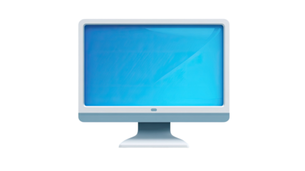 a flat stylized desktop monitor with blue screen isolated on white background
