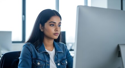 Woman working at a computer desk