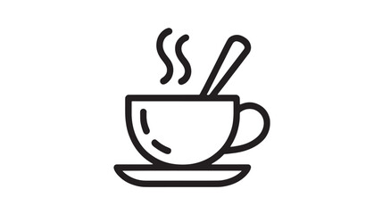 Obraz premium Steaming cup of hot beverage with spoon on saucer, simple line art illustration