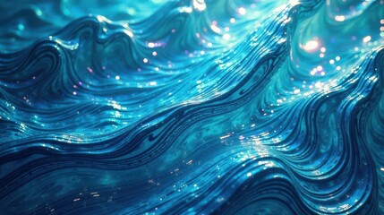 Abstract Teal Liquid Waves with Shimmering Glimmer A Serene Underwater Scene Depiction