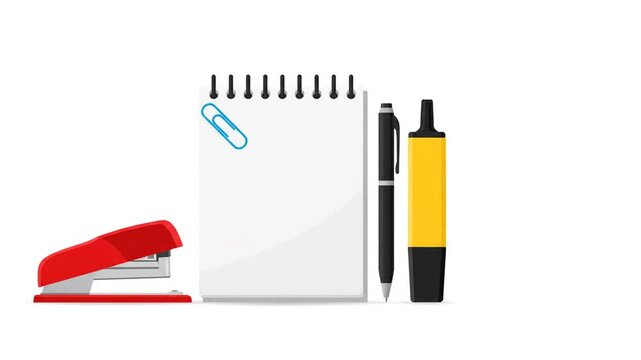 Office Essentials: Red Stapler, Notepad, and Black Pen Still Life