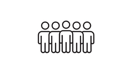 Simple line art illustration of a group of five people standing together, representing community and unity.
