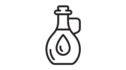 Simple line art illustration of a glass bottle with a handle, containing a liquid drop.