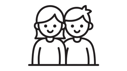 Happy smiling couple, close friends, or siblings standing together in a simple line art illustration.