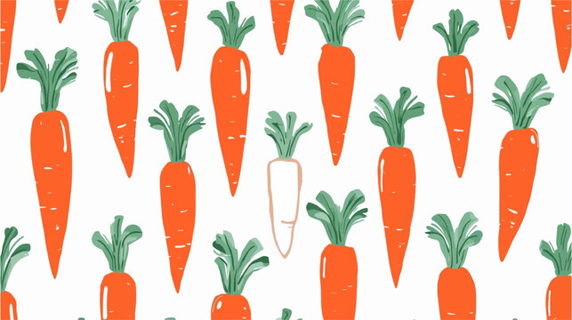Pattern of orange carrots with green tops on white, perfect for food blogs, recipe books, culinary websites, and agricultural presentations.