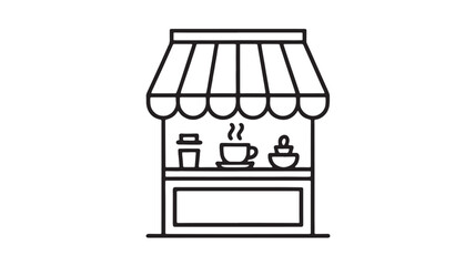 Cozy coffee stand illustration with steaming cup and pastries