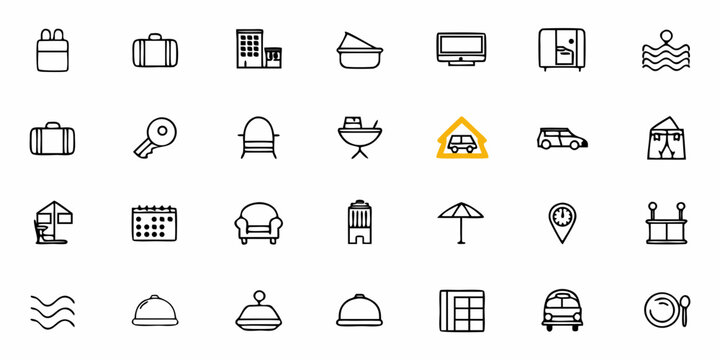 Plan your next vacation with these travel, leisure and accommodation icons, perfect for websites and apps promoting tourism and relaxation, travel planning made easy