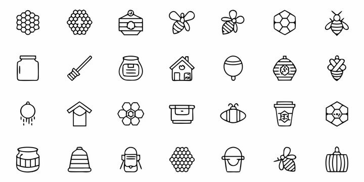Delightful honey themed icon set, perfect for branding and websites, simple designs, ideal for natural food companies and apiary businesses looking for a fresh visual identity