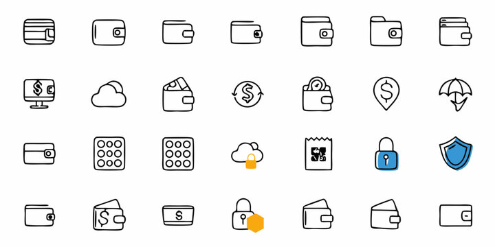 Financial freedom visualized: A collection of wallets, currency symbols, and security icons representing money management, secure transactions, and digital finance solutions