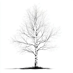 Obraz premium Detailed monochrome illustration of a bare birch tree against a white background.