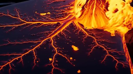 Fiery Veins - A Mesmerizing Lava Flow in Motion. - Powered by Adobe
