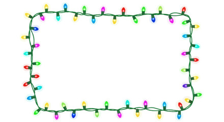 Rectangular Frame Border Made of Colorful Christmas String Lights for Holiday Greeting Cards and Festive Decoration

