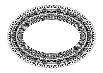 Greek oval floral meander, key meander. Black seamless classic greek ornament. Endless European pattern border. Border Ancient Greece, Roman Empire. For textile, engraving, embroidery, porcelain