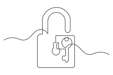 Obraz premium Abstract lock icon continuous one line drawing minimal illustration