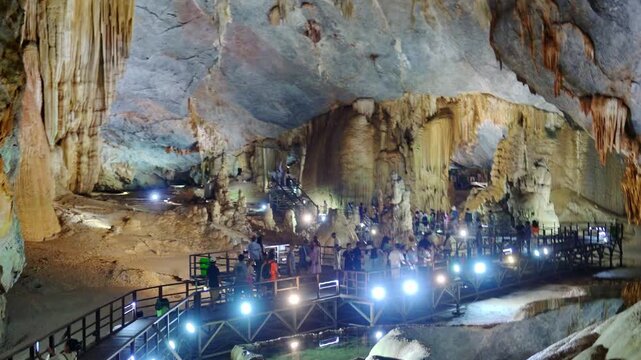 Scenery inside Beautiful Paradise Cave with stalactites and stalagmites in Phong Nha national park, Quang Binh, Vietnam