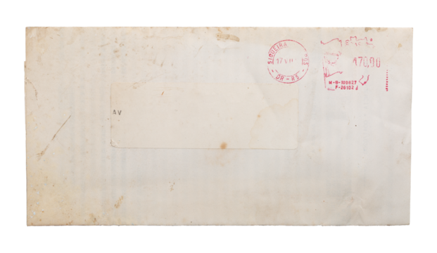 vintage postal envelope grunge paper design png isolated on transparent background