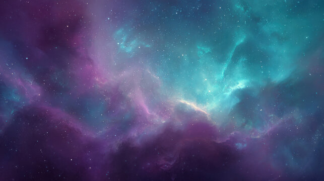 Abstract cosmic space gradient background with glowing planets, blur effects, and grain texture, perfect for posters, album covers, and futuristic digital art