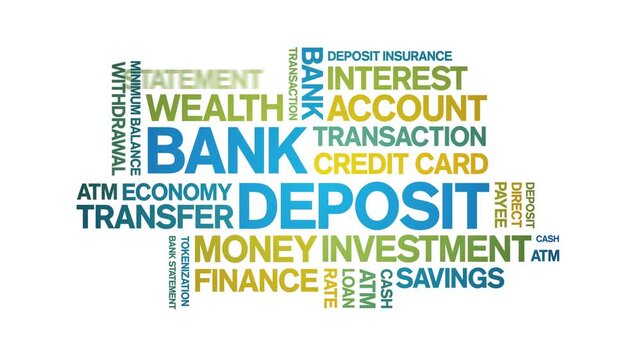 Bank Deposit animated word cloud-text design animation tag kinetic typography seamless loop.