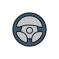 A vehicle steering wheel presents a modern driving control on a white background