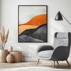 Modern living room with abstract art and comfortable armchair warm and inviting atmosphere